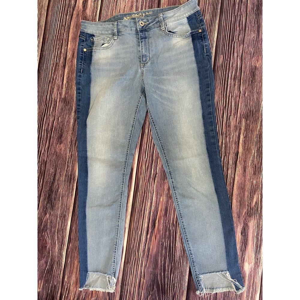 Junior's Arizona Denim Stretch Two Tone Notch Raw Hem Ankle Skinny Jean Size 11